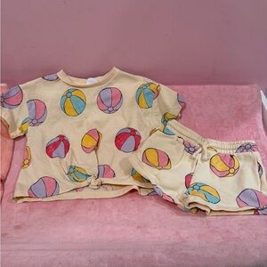 Zara Kids Matching Set - Cream with Multicolor Beach Balls